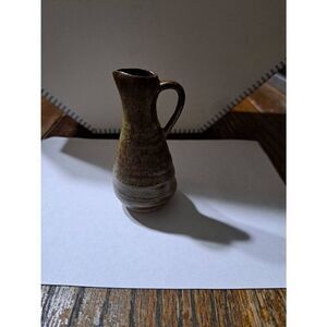 Vintage Miracle Pottery Miniature Brown Handled Pitcher Jug Vase Decor Handmade